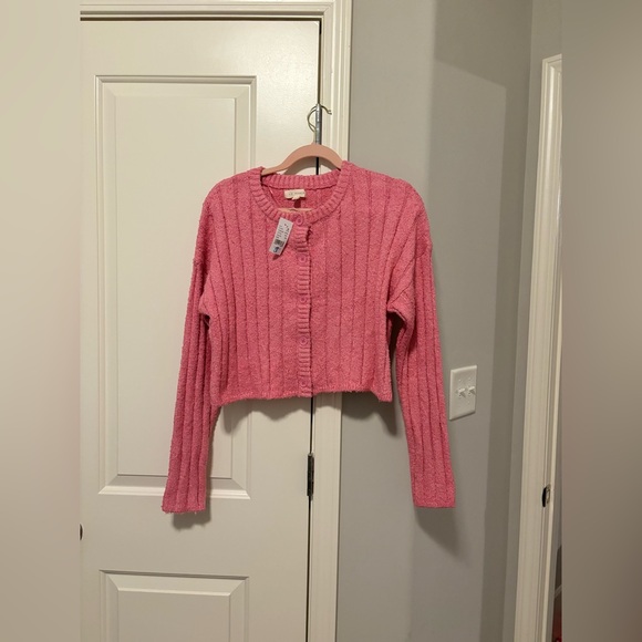 PacSun LA Hearts button front cardigan sweater cropped pink ribbed plush size S - Picture 5 of 10